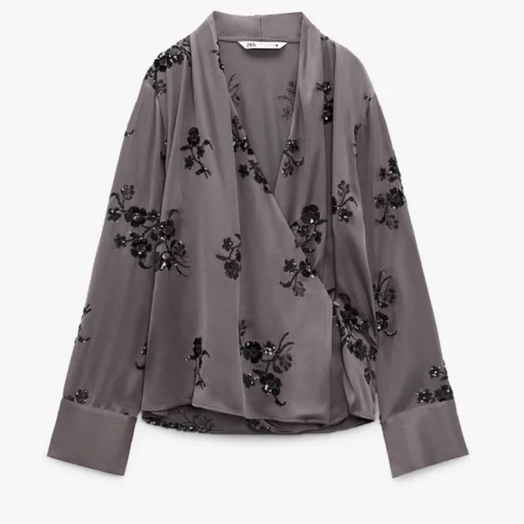 Zara Black Floral Embellished Blouse - Picture 3 of 7